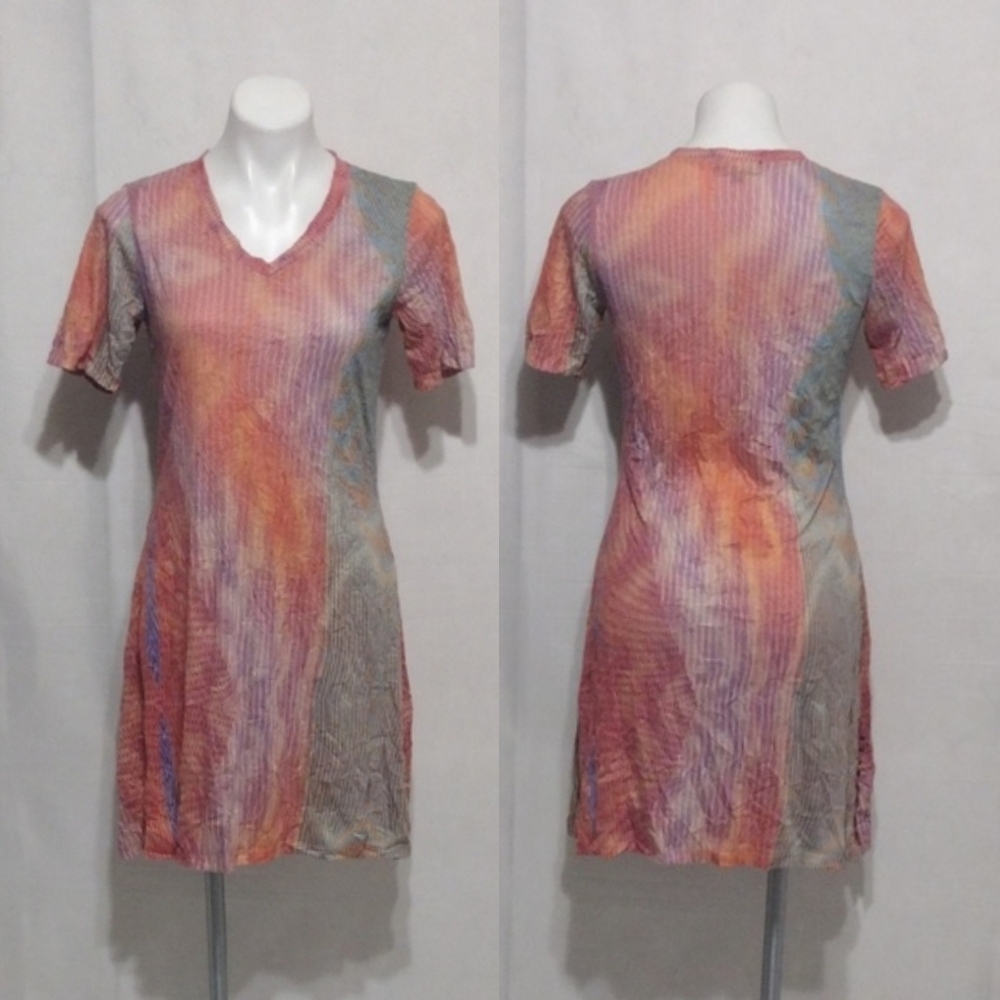Carine Multicolor Horizon Stripe Flowy A-Line Dress V-Neck Boho Casual Summer XS